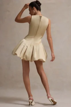 Bramble | Ivory Satin Square-Neck Puffball Mini Dress