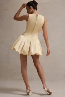 Bramble | Ivory Satin Square-Neck Puffball Mini Dress