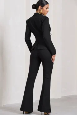Brianca | Black High-Waisted Split Wide-Leg Trousers