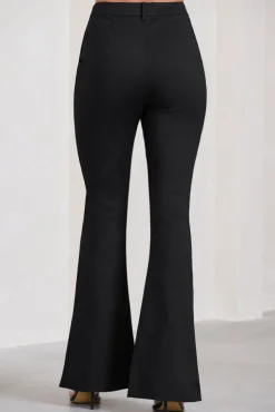 Brianca | Black High-Waisted Split Wide-Leg Trousers