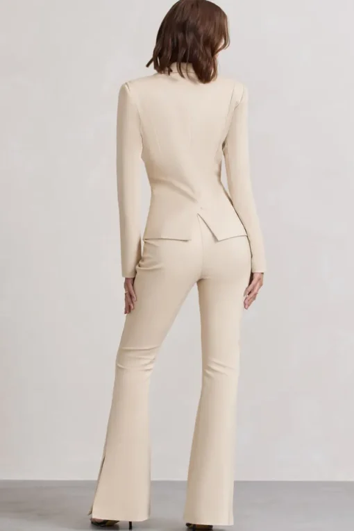 Brianca | Stone High-Waisted Split Wide-Leg Trousers