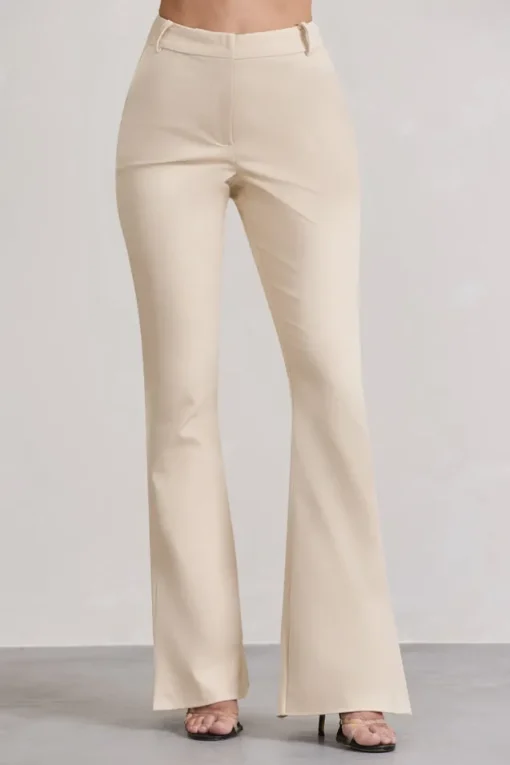 Brianca | Stone High-Waisted Split Wide-Leg Trousers