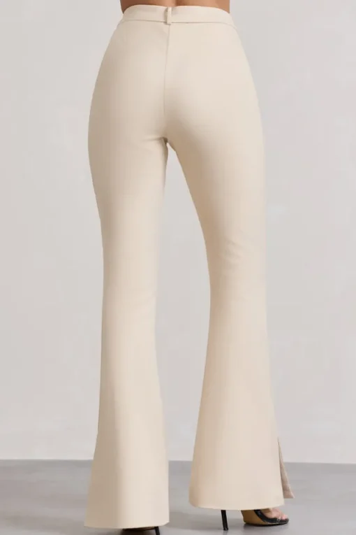 Brianca | Stone High-Waisted Split Wide-Leg Trousers