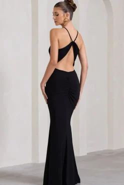 Brianna | Black Sleeveless Halter-Neck Open-Back Maxi Dress