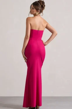 Brigitte | Hot Pink Strapless Corset Wrap Maxi Dress