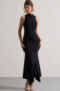 Brionna | Black High-Neck Twist Maxi Dress