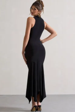 Brionna | Black High-Neck Twist Maxi Dress
