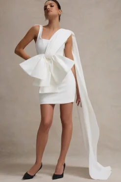 Brulee | Cream Scoop-Neck Sash Mini Dress With Bow