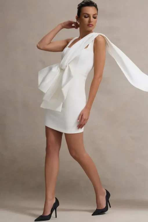 Brulee | Cream Scoop-Neck Sash Mini Dress With Bow
