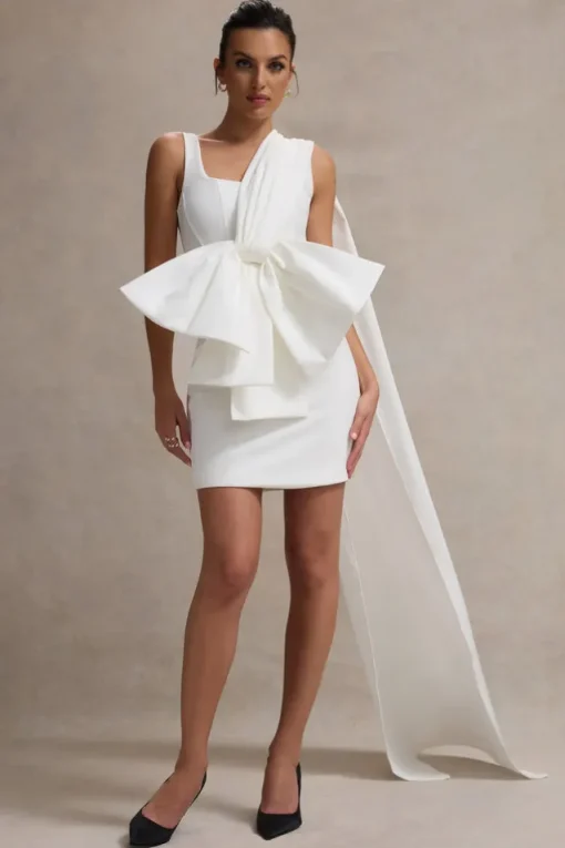 Brulee | Cream Scoop-Neck Sash Mini Dress With Bow