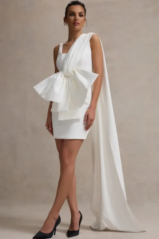 Brulee | Cream Scoop-Neck Sash Mini Dress With Bow