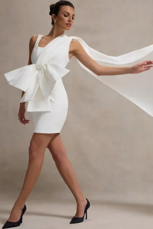 Brulee | Cream Scoop-Neck Sash Mini Dress With Bow