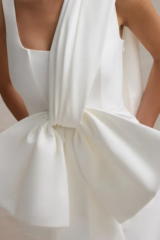 Brulee | Cream Scoop-Neck Sash Mini Dress With Bow