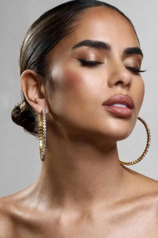 Bryony | Gold Diamante Hoop Earrings