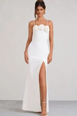 Buttercup | White Strappy Floral Split Maxi Dress