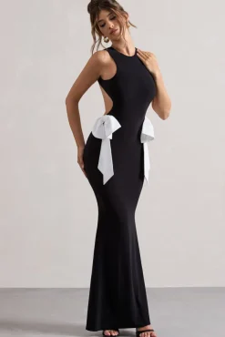 By Your Side | Black Cut-Out Split Maxi Dress With Bows