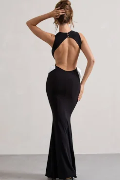 By Your Side | Black Cut-Out Split Maxi Dress With Bows