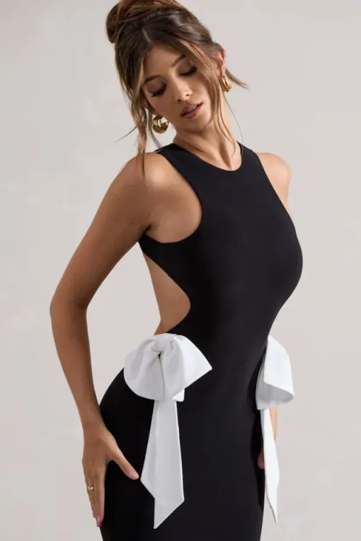 By Your Side | Black Cut-Out Split Maxi Dress With Bows