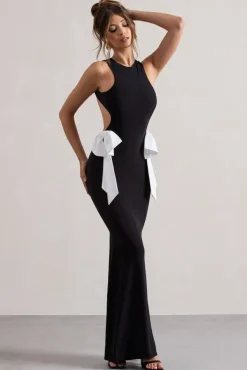 By Your Side | Black Cut-Out Split Maxi Dress With Bows