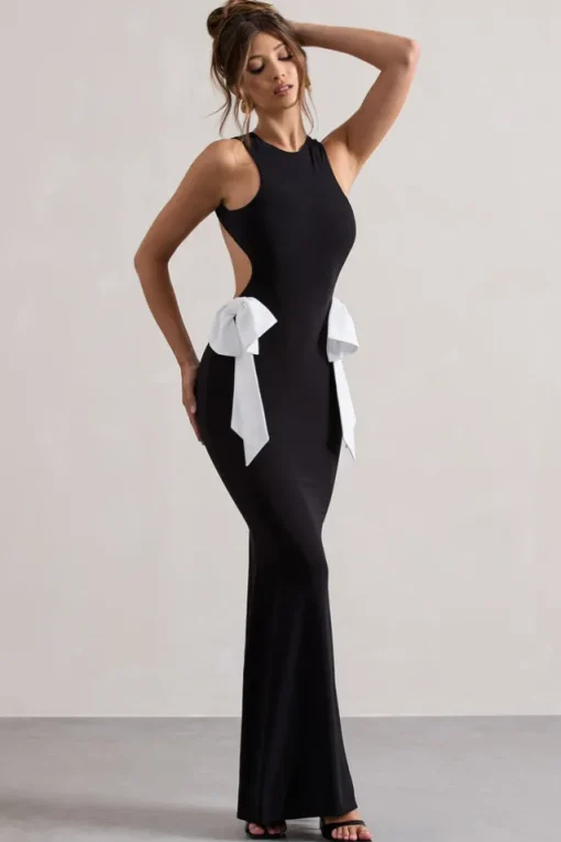 By Your Side | Black Cut-Out Split Maxi Dress With Bows