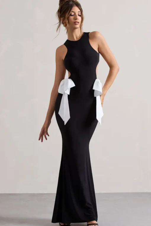 By Your Side | Black Cut-Out Split Maxi Dress With Bows