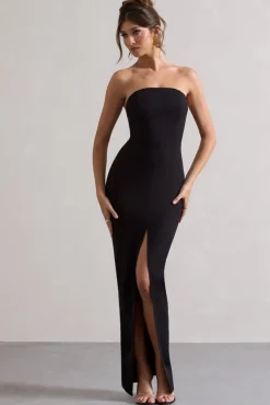 Cailin | Black Strapless Split Maxi Dress