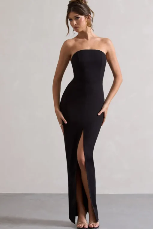 Cailin | Black Strapless Split Maxi Dress