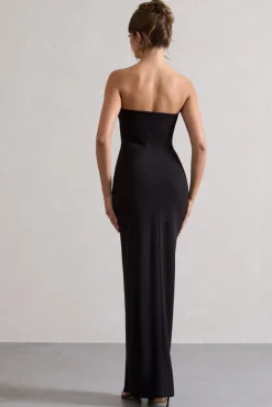 Cailin | Black Strapless Split Maxi Dress