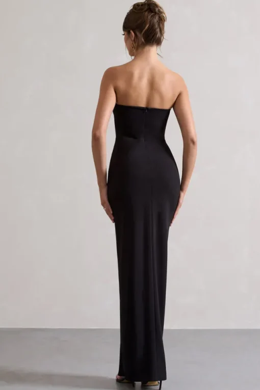 Cailin | Black Strapless Split Maxi Dress