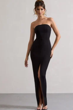 Cailin | Black Strapless Split Maxi Dress