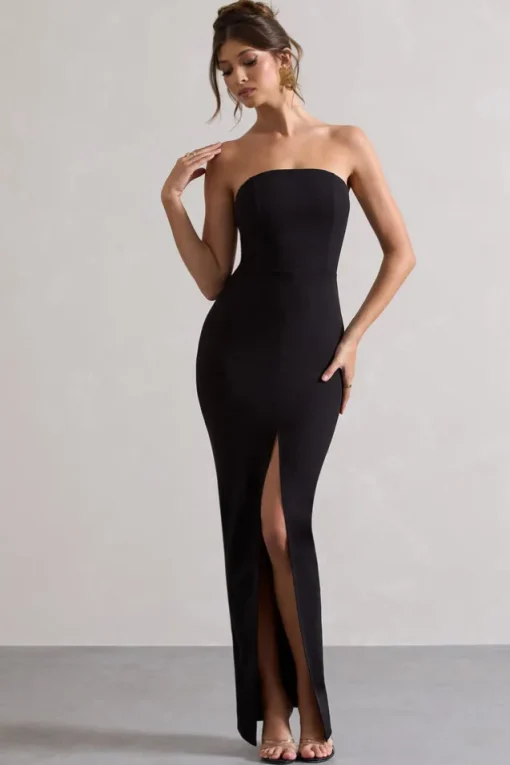 Cailin | Black Strapless Split Maxi Dress