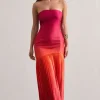 California | Pink u0026 Orange Ombre Bandeau Plisse Maxi Dress