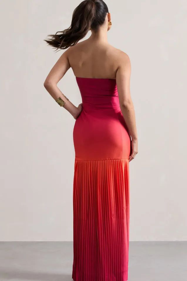 California | Pink u0026 Orange Ombre Bandeau Plisse Maxi Dress