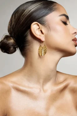 Calista | Gold Textured Disc Earrings