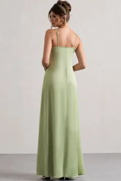 Calvi | Pale Green Satin Longline Cami Top With Split Front