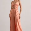 Calvi | Peach Satin Longline Cami Top With Split Front