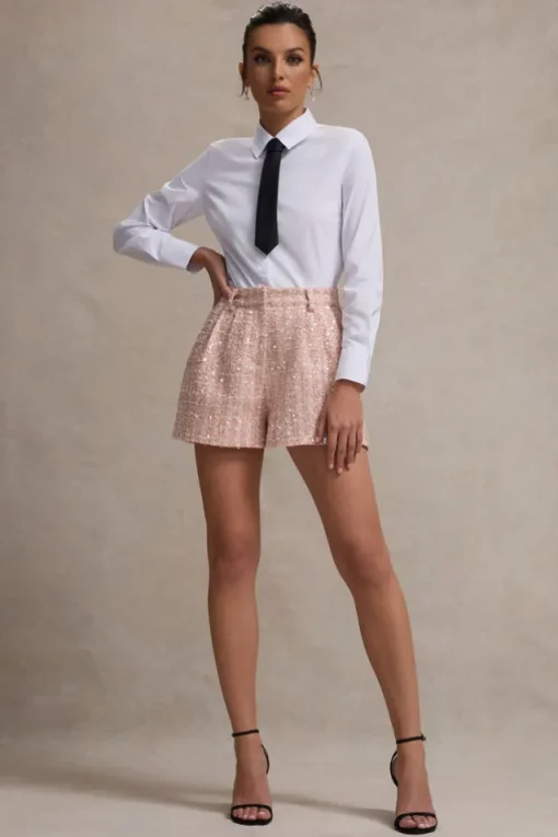 Cambridge | Pink Boucle Tailored Shorts