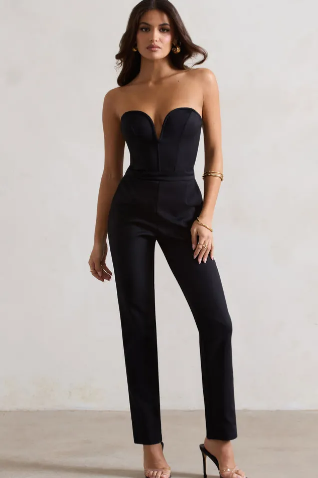 Camden | Black Corset Style Tailored Straight-Leg Jumpsuit