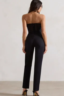 Camden | Black Corset Style Tailored Straight-Leg Jumpsuit