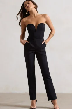 Camden | Black Corset Style Tailored Straight-Leg Jumpsuit