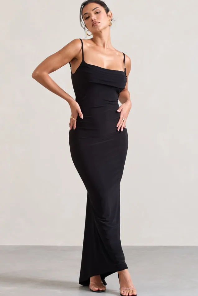 Camera One | Black Strappy Laced Bodycon Maxi Dress