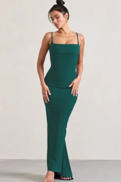 Camera One | Bottle Green Strappy Laced Bodycon Maxi Dress