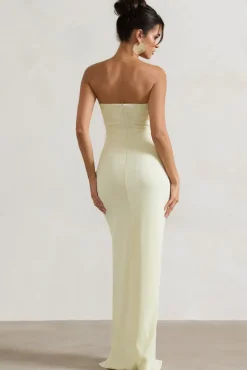 Cancun | Ecru Crinkle Strapless Cut-Out Maxi Dress With Twist