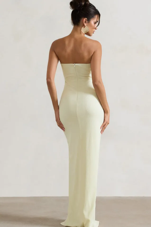 Cancun | Ecru Crinkle Strapless Cut-Out Maxi Dress With Twist
