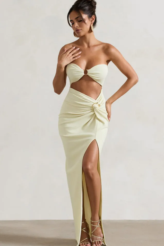 Cancun | Ecru Crinkle Strapless Cut-Out Maxi Dress With Twist