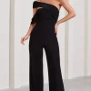 Candy | Black Asymmetric One Shoulder Ruched Jumpsuit
