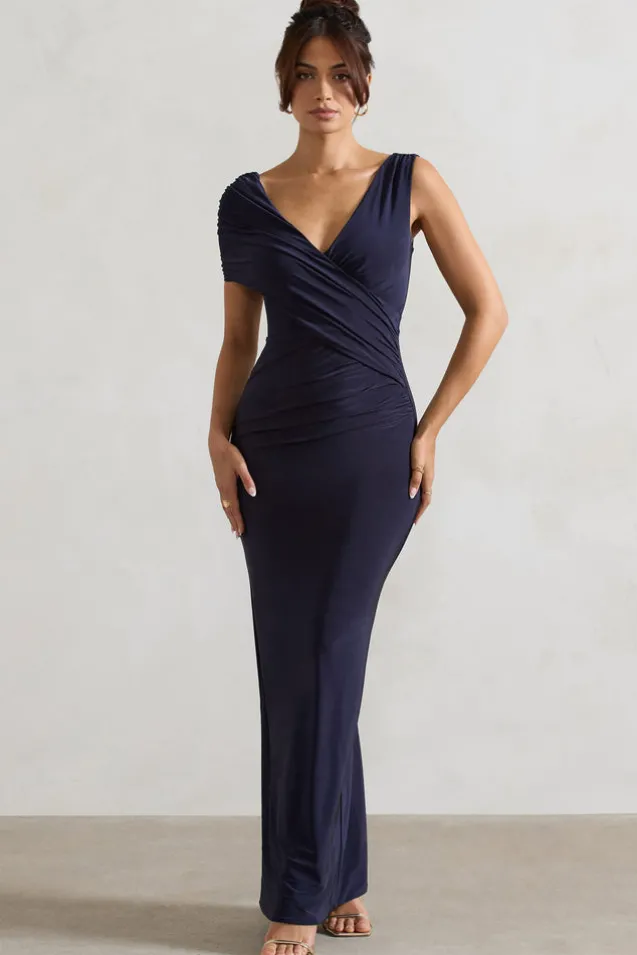 Capella | Navy Asymmetric Wrap Maxi Dress