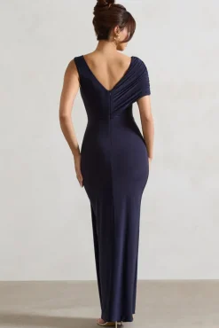 Capella | Navy Asymmetric Wrap Maxi Dress