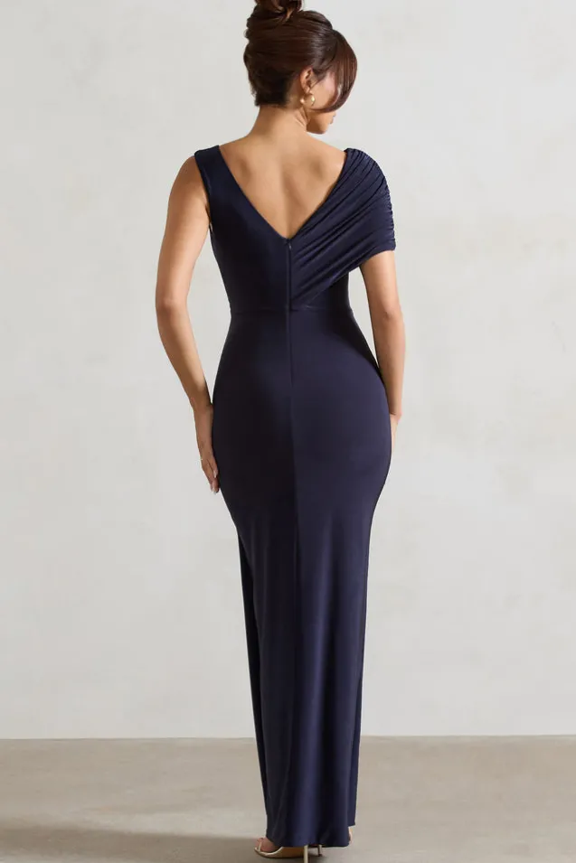 Capella | Navy Asymmetric Wrap Maxi Dress