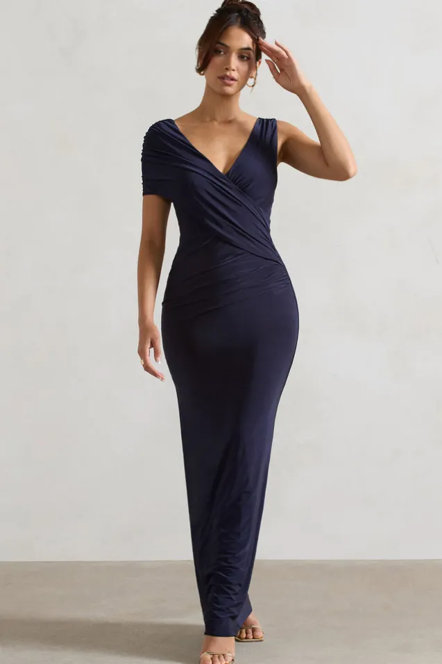 Capella | Navy Asymmetric Wrap Maxi Dress